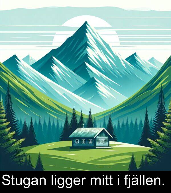 mitt: Stugan ligger mitt i fjällen.