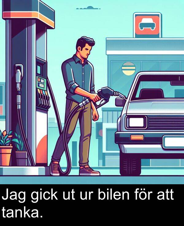 tanka: Jag gick ut ur bilen för att tanka.