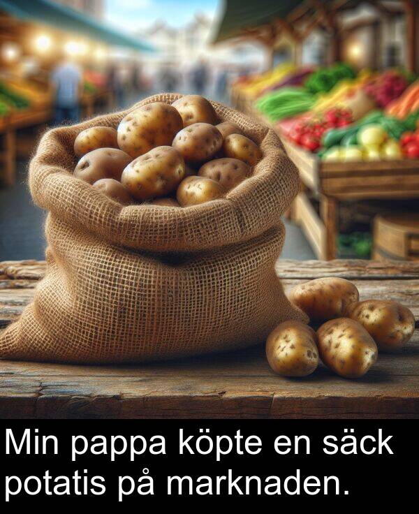 pappa: Min pappa köpte en säck potatis på marknaden.