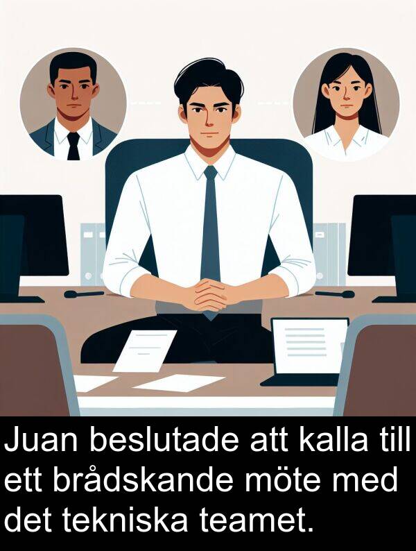 teamet: Juan beslutade att kalla till ett brådskande möte med det tekniska teamet.