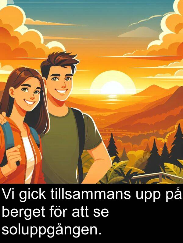 gick: Vi gick tillsammans upp på berget för att se soluppgången.