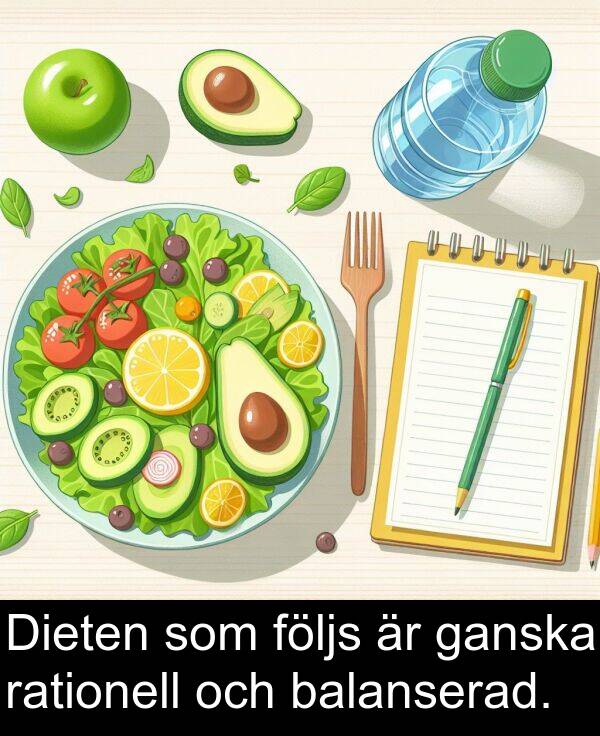 ganska: Dieten som följs är ganska rationell och balanserad.