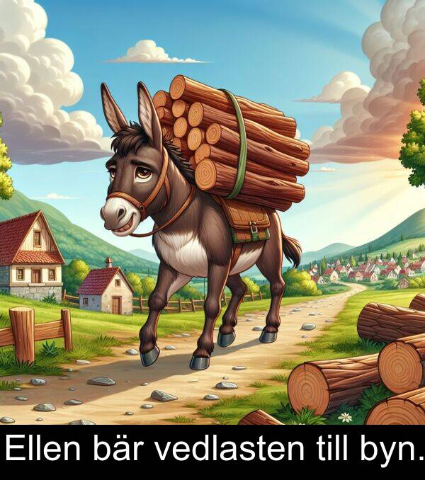 bär: Ellen bär vedlasten till byn.