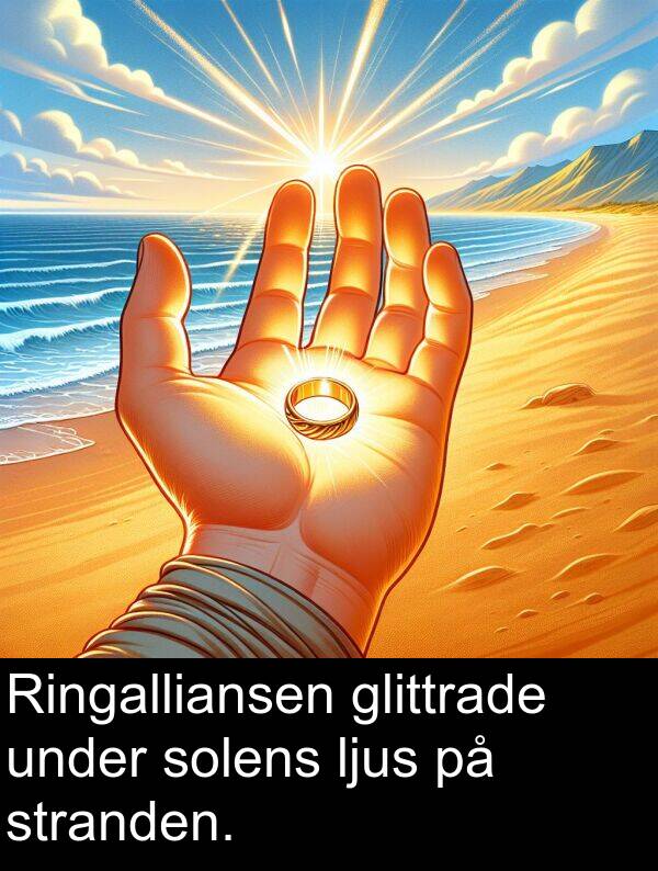 under: Ringalliansen glittrade under solens ljus på stranden.