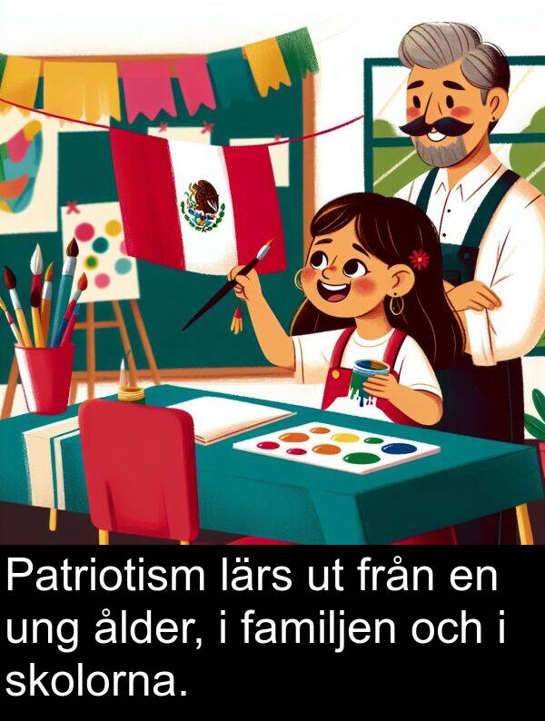 ung: Patriotism lärs ut från en ung ålder, i familjen och i skolorna.