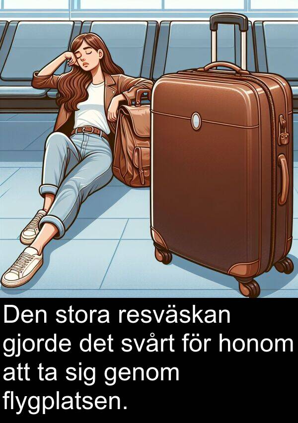 gjorde: Den stora resväskan gjorde det svårt för honom att ta sig genom flygplatsen.