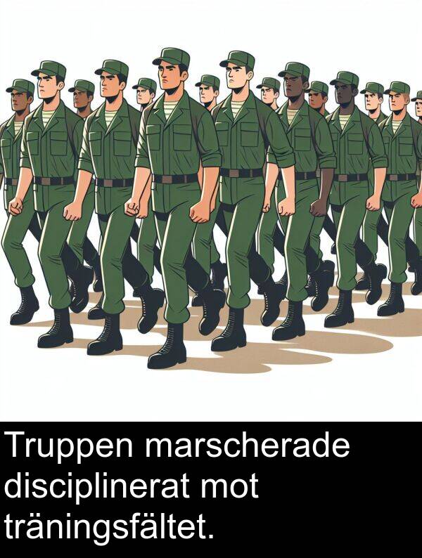 marscherade: Truppen marscherade disciplinerat mot träningsfältet.