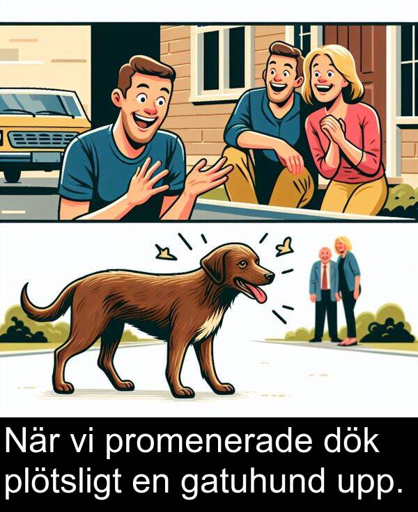 gatuhund: När vi promenerade dök plötsligt en gatuhund upp.