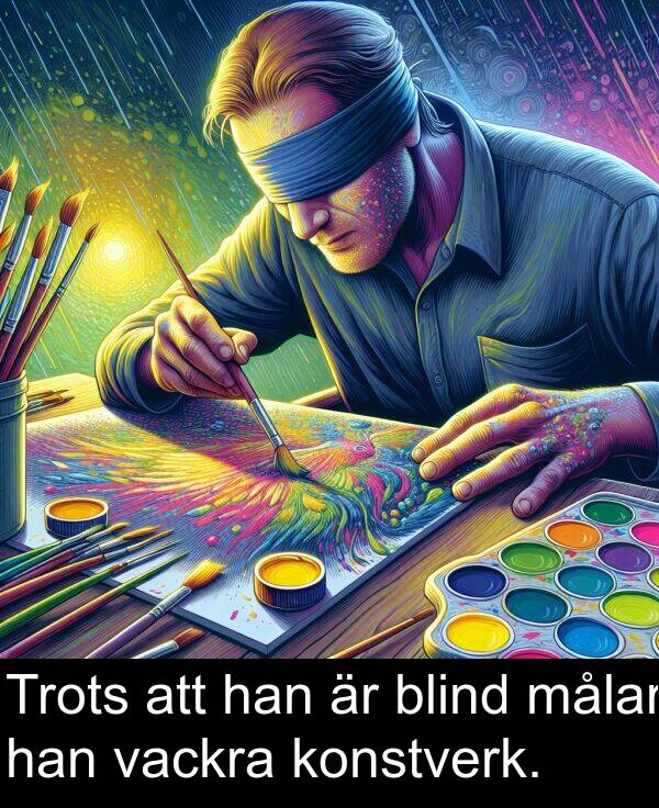 han: Trots att han är blind målar han vackra konstverk.