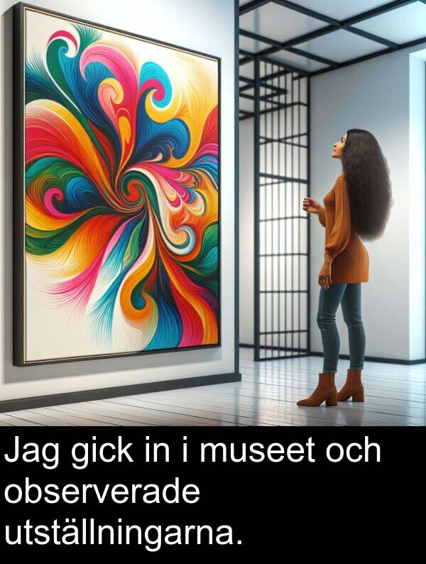 observerade: Jag gick in i museet och observerade utställningarna.