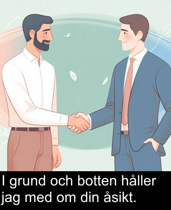 håller: I grund och botten håller jag med om din åsikt.