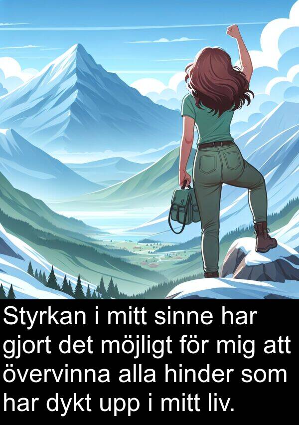 sinne: Styrkan i mitt sinne har gjort det möjligt för mig att övervinna alla hinder som har dykt upp i mitt liv.