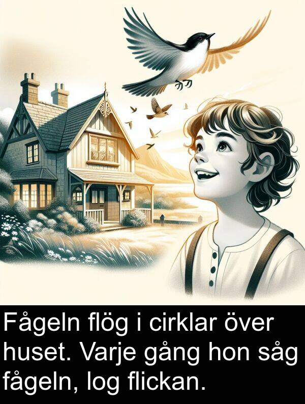 gång: Fågeln flög i cirklar över huset. Varje gång hon såg fågeln, log flickan.