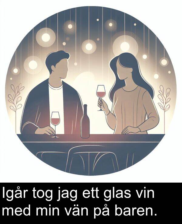 baren: Igår tog jag ett glas vin med min vän på baren.