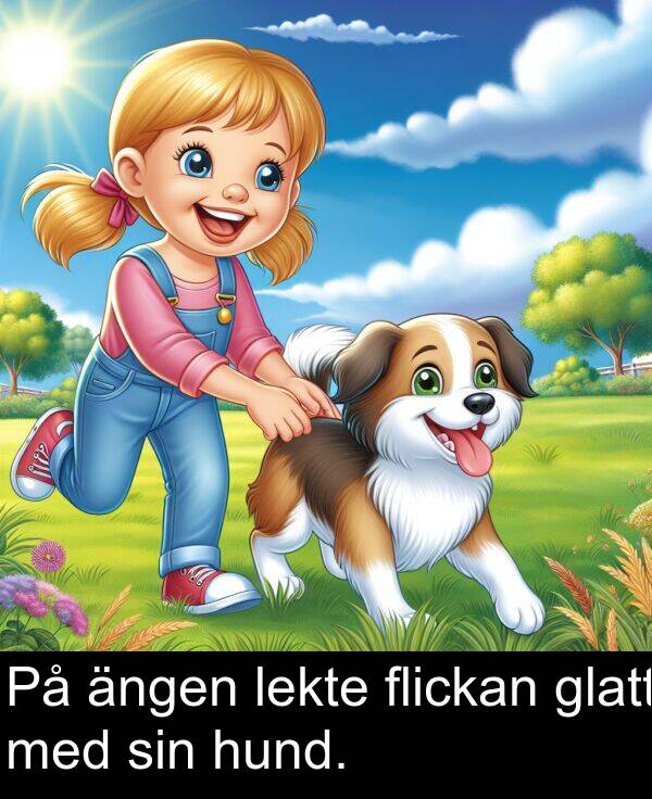 ängen: På ängen lekte flickan glatt med sin hund.