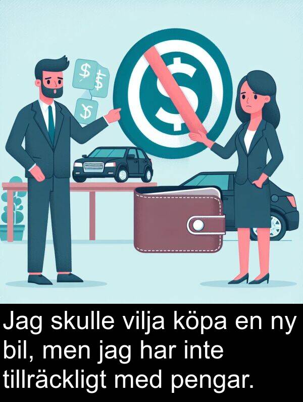 pengar: Jag skulle vilja köpa en ny bil, men jag har inte tillräckligt med pengar.