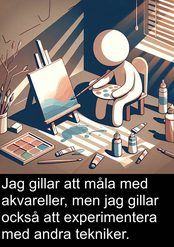 måla: Jag gillar att måla med akvareller, men jag gillar också att experimentera med andra tekniker.