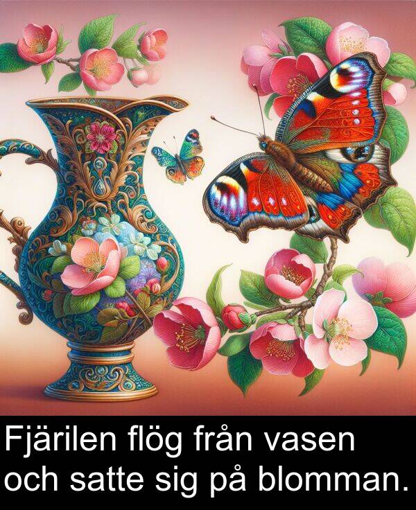 satte: Fjärilen flög från vasen och satte sig på blomman.