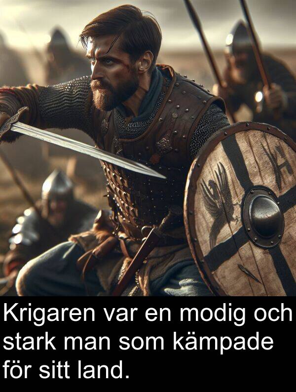 land: Krigaren var en modig och stark man som kämpade för sitt land.