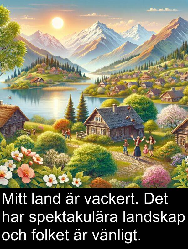 land: Mitt land är vackert. Det har spektakulära landskap och folket är vänligt.