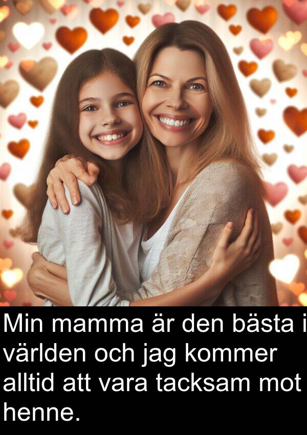 mamma: Min mamma är den bästa i världen och jag kommer alltid att vara tacksam mot henne.