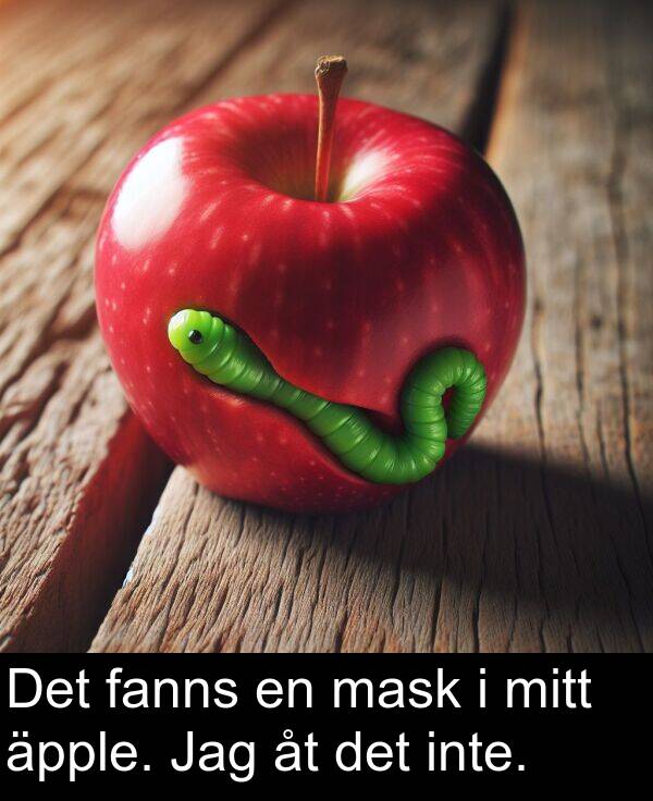 äpple: Det fanns en mask i mitt äpple. Jag åt det inte.