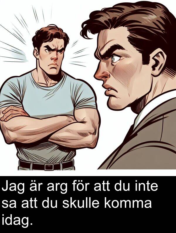 idag: Jag är arg för att du inte sa att du skulle komma idag.