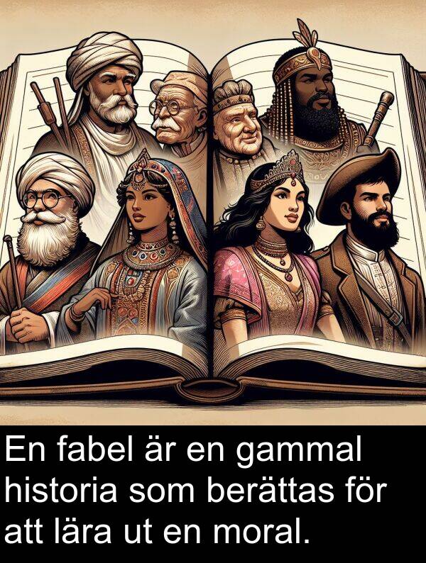 gammal: En fabel är en gammal historia som berättas för att lära ut en moral.