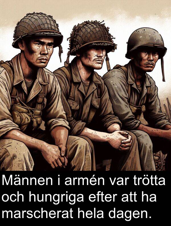 dagen: Männen i armén var trötta och hungriga efter att ha marscherat hela dagen.