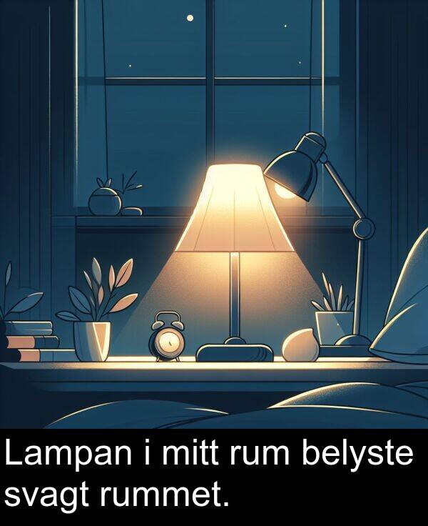 mitt: Lampan i mitt rum belyste svagt rummet.