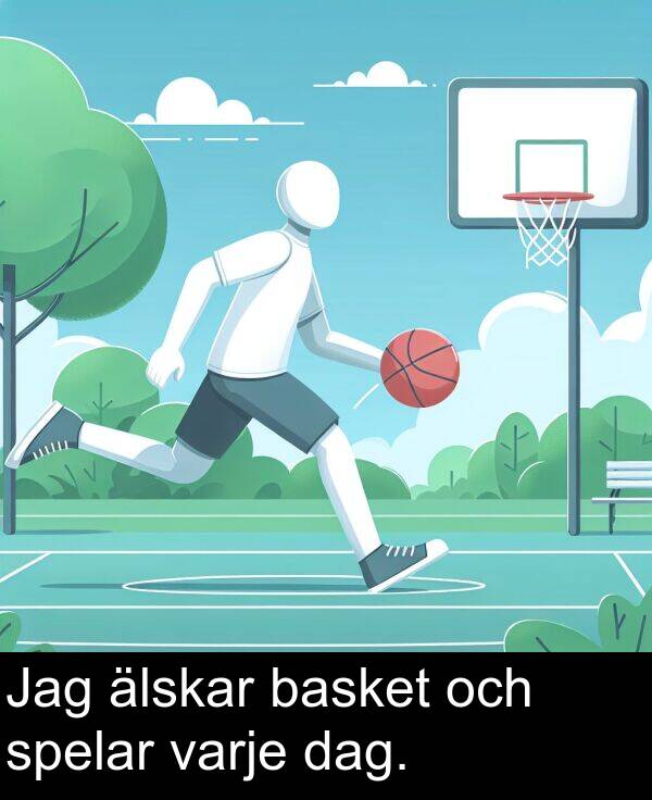 älskar: Jag älskar basket och spelar varje dag.