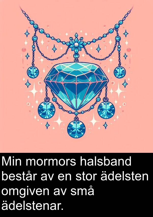 ädelstenar: Min mormors halsband består av en stor ädelsten omgiven av små ädelstenar.