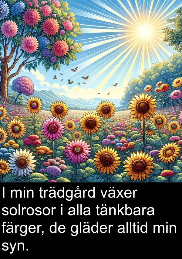 tänkbara: I min trädgård växer solrosor i alla tänkbara färger, de gläder alltid min syn.