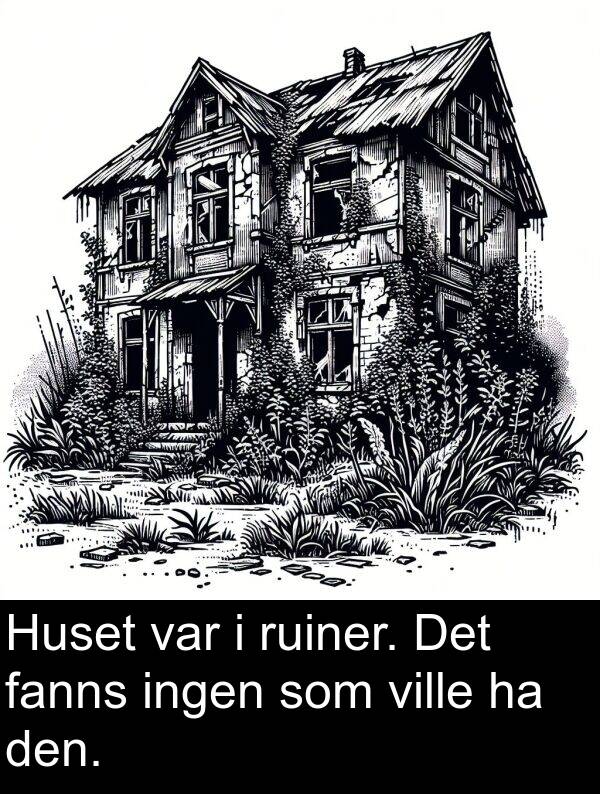 fanns: Huset var i ruiner. Det fanns ingen som ville ha den.