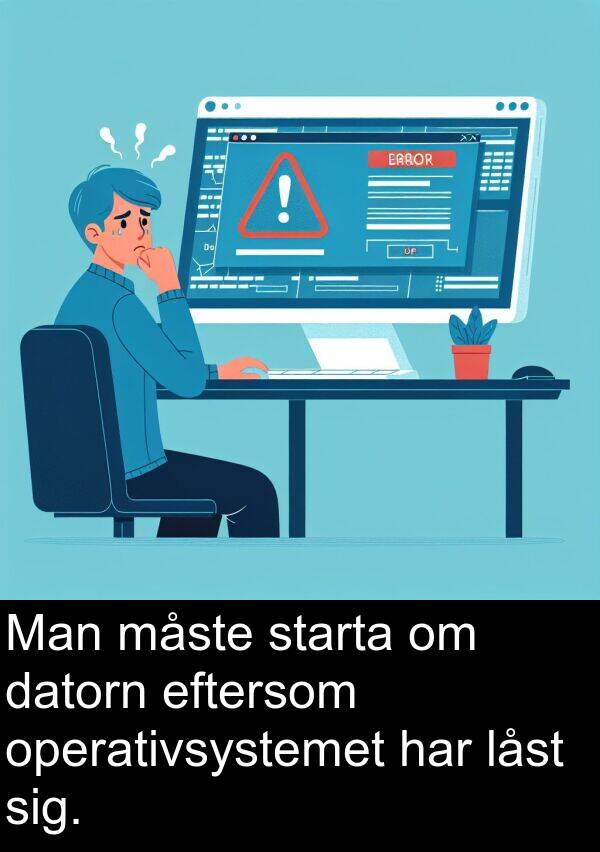 eftersom: Man måste starta om datorn eftersom operativsystemet har låst sig.