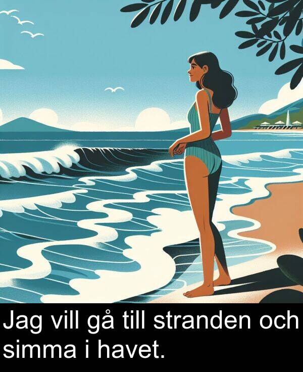 havet: Jag vill gå till stranden och simma i havet.