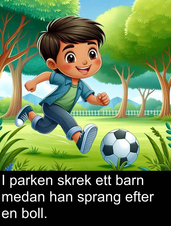 efter: I parken skrek ett barn medan han sprang efter en boll.