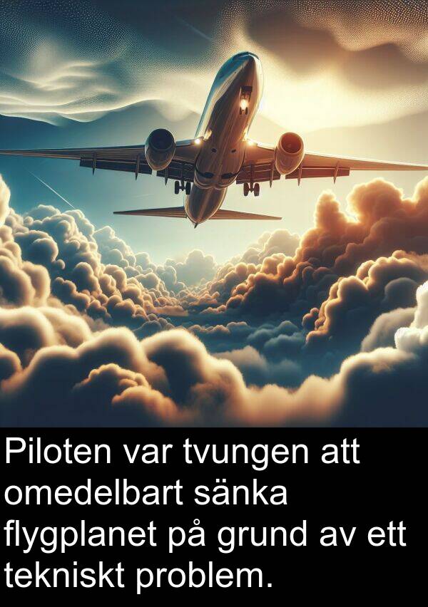 sänka: Piloten var tvungen att omedelbart sänka flygplanet på grund av ett tekniskt problem.