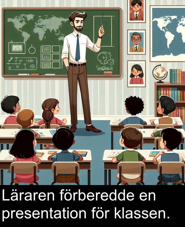 klassen: Läraren förberedde en presentation för klassen.