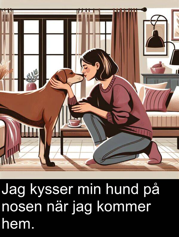 jag: Jag kysser min hund på nosen när jag kommer hem.