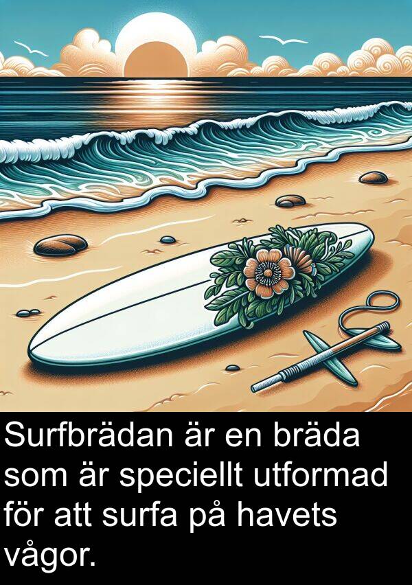 vågor: Surfbrädan är en bräda som är speciellt utformad för att surfa på havets vågor.