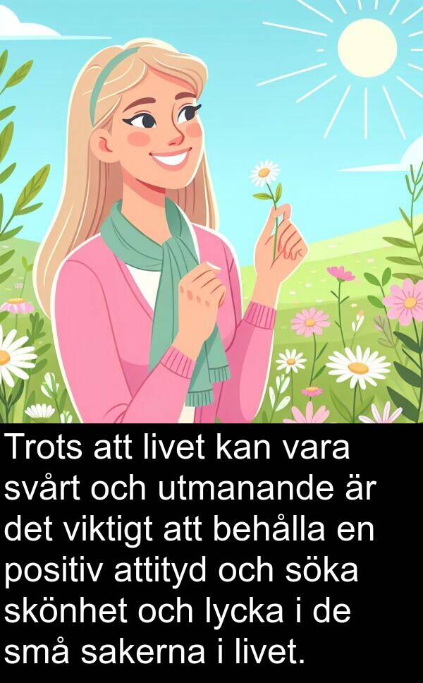 sakerna: Trots att livet kan vara svårt och utmanande är det viktigt att behålla en positiv attityd och söka skönhet och lycka i de små sakerna i livet.