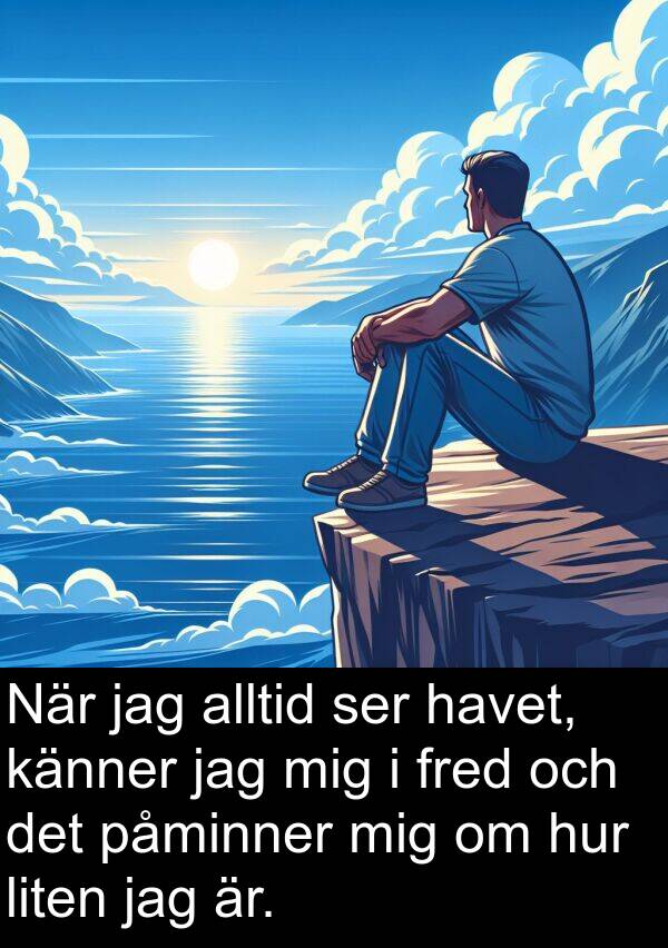 känner: När jag alltid ser havet, känner jag mig i fred och det påminner mig om hur liten jag är.