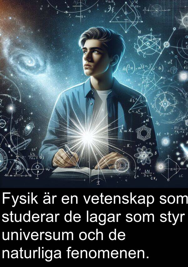 lagar: Fysik är en vetenskap som studerar de lagar som styr universum och de naturliga fenomenen.