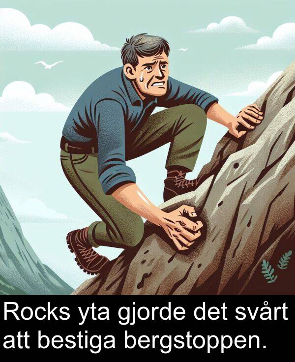 yta: Rocks yta gjorde det svårt att bestiga bergstoppen.