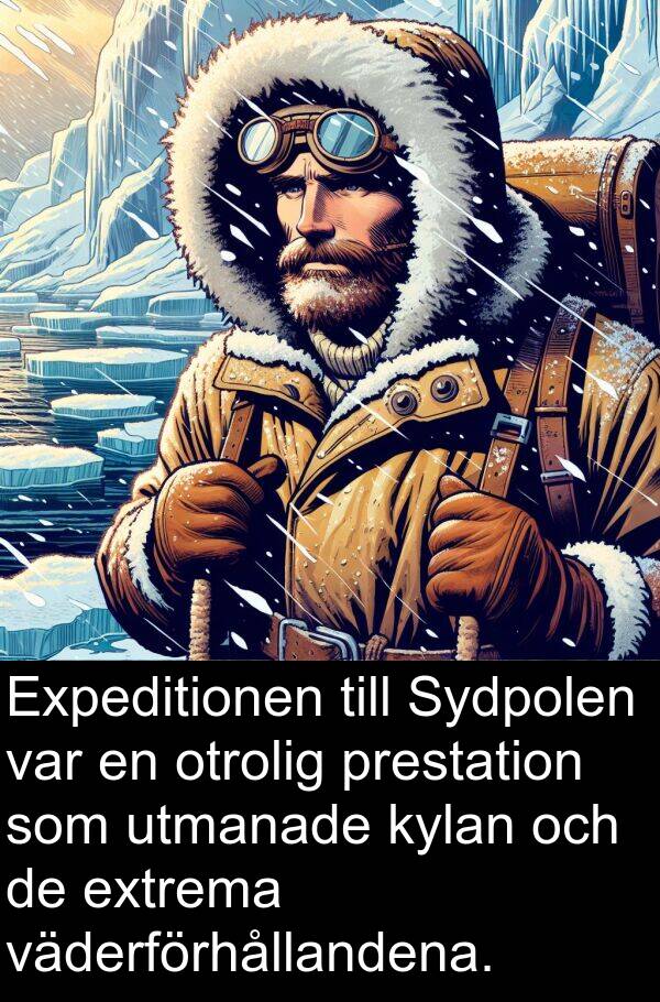 väderförhållandena: Expeditionen till Sydpolen var en otrolig prestation som utmanade kylan och de extrema väderförhållandena.