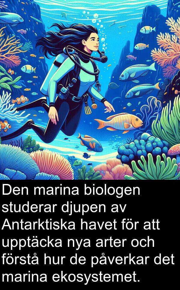 ekosystemet: Den marina biologen studerar djupen av Antarktiska havet för att upptäcka nya arter och förstå hur de påverkar det marina ekosystemet.