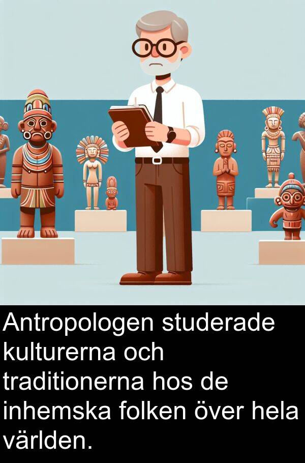 kulturerna: Antropologen studerade kulturerna och traditionerna hos de inhemska folken över hela världen.