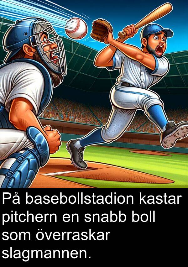 slagmannen: På basebollstadion kastar pitchern en snabb boll som överraskar slagmannen.