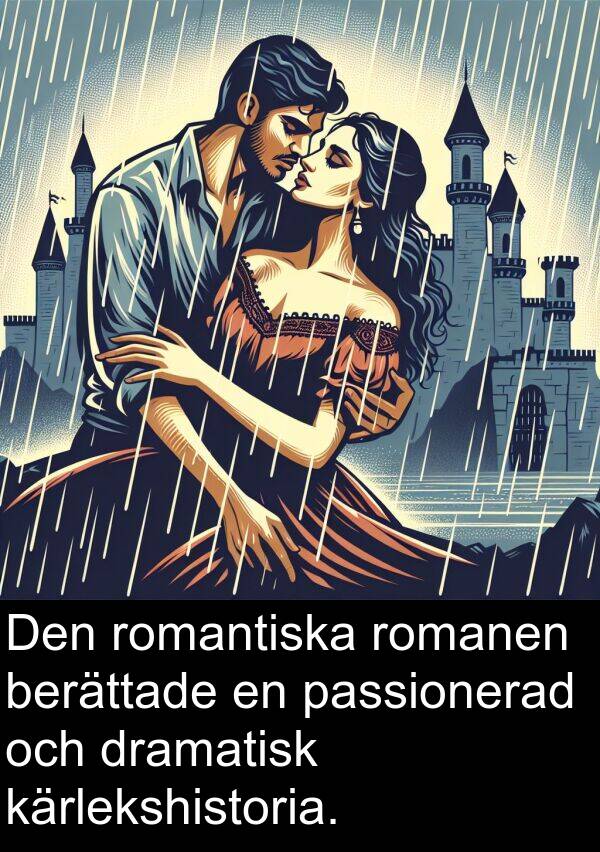 berättade: Den romantiska romanen berättade en passionerad och dramatisk kärlekshistoria.